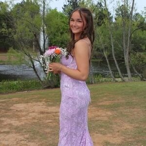 Jovani Lilac Lace Dress